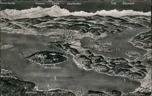 Insel Mainau-Konstanz Bodensee Panorama Umgebung Insel Mainau 1960