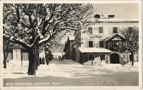 Ansichtskarte Radstadt Straße im Winter Gasthof "Post" 1927