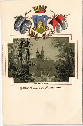 Bad Staffelstein Präge Heraldik-Karte Basilika Vierzehnheiligen 1907 Prägekarte