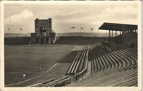 Ansichtskarte Bernsdorf-Chemnitz Stadion, Tribünen 1934