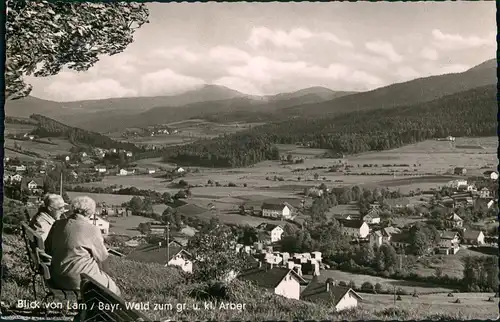 Ansichtskarte Lam (Oberpfalz) 2 Damen auf Bank Blick zum Arber 1959