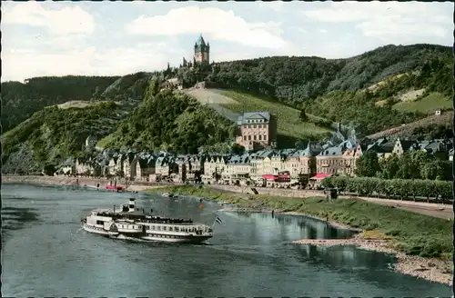 Cochem Kochem Panorama-Ansicht mit Mosel Schiff Fahrgastschiff 1960