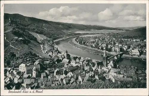 Bernkastel-Kues Berncastel-Cues Panorama-Ansicht Stadt und Mosel 1954
