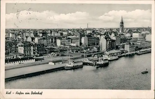 Kiel Panorama-Ansicht Stadt Hafen am Bahnhof, Schiffsanlegestelle 1952