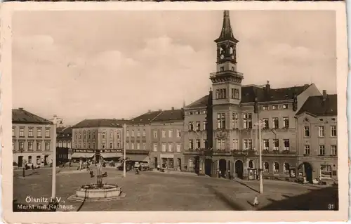 Ansichtskarte Oelsnitz (Vogtland) Marktplatz und Rathaus 1934