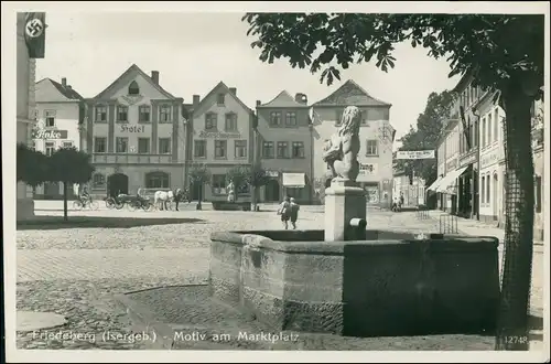 Postcard Friedeberg (Isergebirge) Mirsk Marktplatz, Hotel 1936