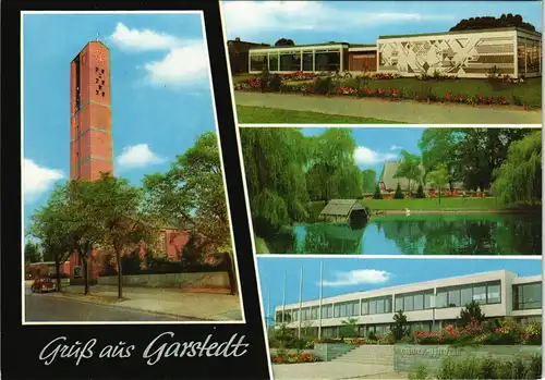 Garstedt Mehrbild-AK Kirche, Gemeindebücherei, alter Dorfteich 1970