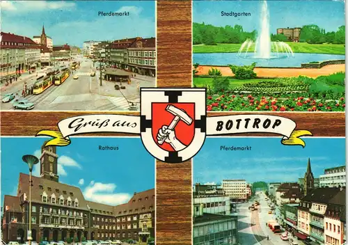 Ansichtskarte Bottrop Mehrbild-AK mit Pferdemarkt, Stadtgarten, Rathaus 1975