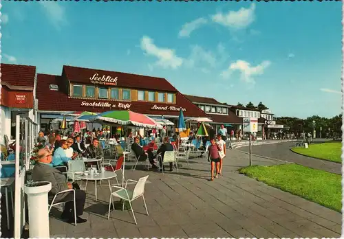 Sahlenburg-Cuxhaven Ladenstraße belebt mit Personen, Café Seeblick 1975