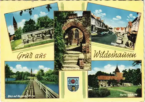 Wildeshausen Mehrbild-AK mit Ehrenmal, Kirche, Wester-Straße 1965