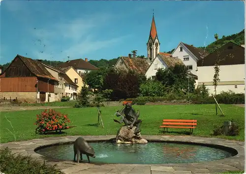 Ansichtskarte Gailingen am Hochrhein Park mit Narrenbrunnen Ortsansicht 1980