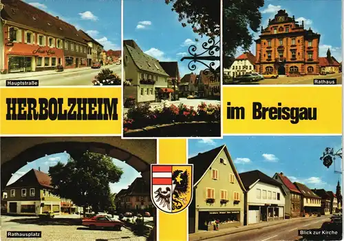 Herbolzheim Mehrbild-AK mit Hauptstrasse, Rathaus, Rathausplatz uvm. 1978