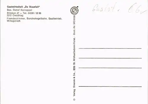 Owschlag Okslev Gastwirtschaft De Muusfall Bes. Detlef Kornappel 1980