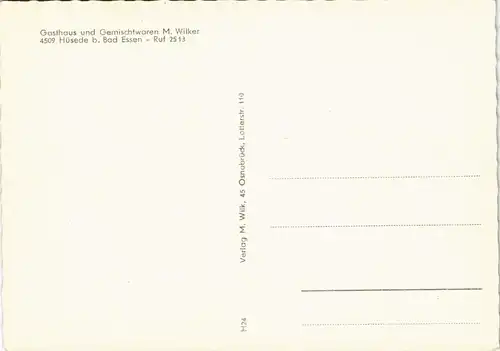 Hüsede-Bad Essen 2-Bild-Karte mit Gasthaus Gemischtwaren M. Wilker 1960