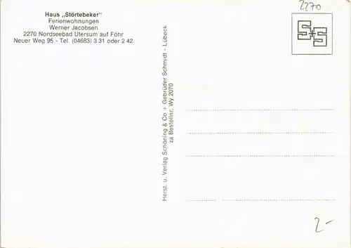 Utersum-Föhr-Amrum Haus Störtebeker Ferienwohnungen Werner Jacobsen 1980