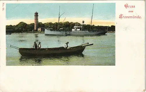 Ansichtskarte Travemünde-Lübeck Leuchtturm und Dampfer 1909