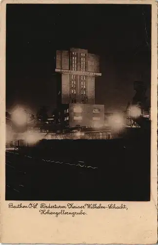 Beuthen O.S. Bytom | Beuthn Kaiser Wilhelm Schacht bei Nacht 1936