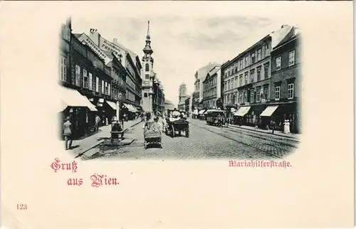 Ansichtskarte Wien Mariahilferstraße - Geschäfte, Kutschen 1904