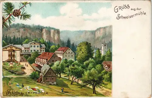 Bad Schweizermühle-Rosenthal-Bielatal Schweizermühle - Litho 1900