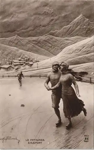 Ansichtskarte  Künstlerkarte Eislaufen La Patinage 1911