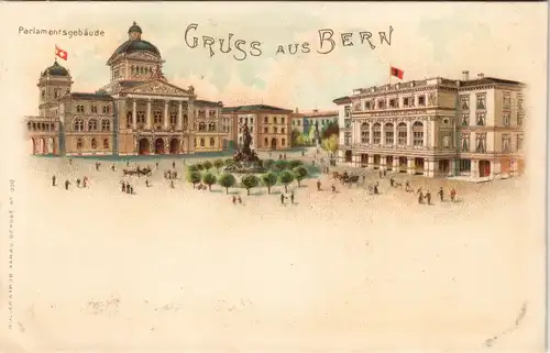 Ansichtskarte Bern Parlamentsgebäude und Bellevue-Palace 1906