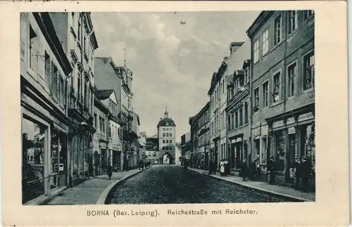 Ansichtskarte Borna Reichsstraße, Geschäfte 1943