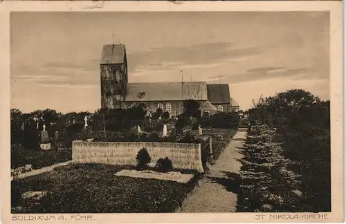 Ansichtskarte Boldixum-Wyk (Föhr) Kirche und Friedhof 1922