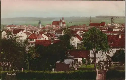 Ansichtskarte Ansbach Totale coloriertes Fotokarte 1922