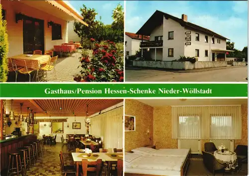 Wöllstadt Gasthaus Pension HESSEN-SCHENKE Mehrbild-AK 4 Fotos 1980