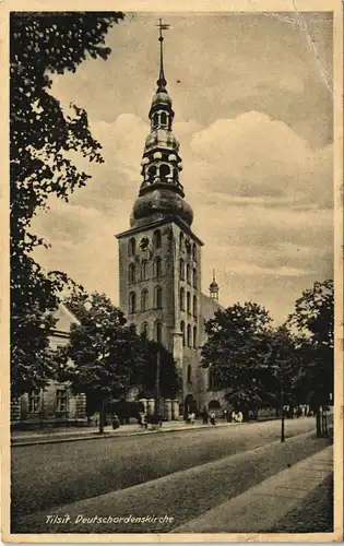 Postcard Tilsit Советск Straßenpartie Ordenskirche 1940