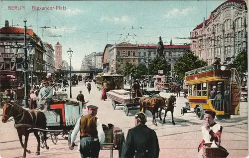 Ansichtskarte Mitte-Berlin Alexanderplatz, Kutschen Busse 1909