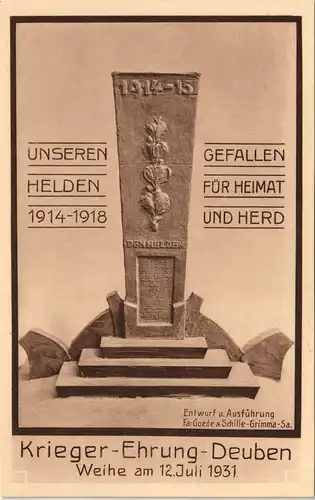 Ansichtskarte Deuben-Freital Krieger-Ehrung Weihe 12 Juli 1931 1931