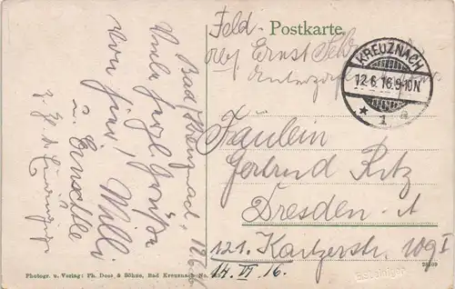 Ansichtskarte Bad Kreuznach Faustquelle - Gel. Feldpost 1916