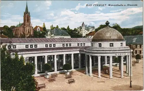 Ansichtskarte Bad Pyrmont Wandelhalle und Brunnen 1924