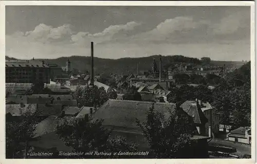 Ansichtskarte Waldheim (Sachsen) Totale mit Rathaus und Landesanstalt 1932