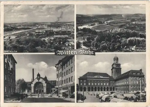 Ansichtskarte Witten (Ruhr) Stahlwerk, Ruhrtal, Bahnhof 1957