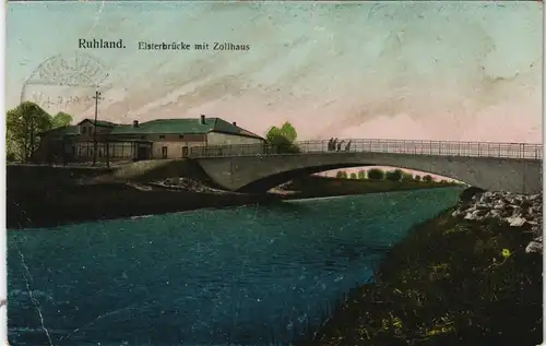 Ansichtskarte Ruhland Rólany Elsterbrücke mit Zollhaus 1920 Luna