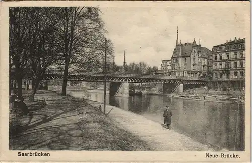 Ansichtskarte Saarbrücken Stadt Ansicht an der Neuen Brücke 1924