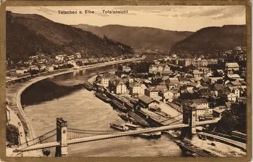 Tetschen-Bodenbach Decín Panorama-Ansicht mit Stadt und Brücke 1910