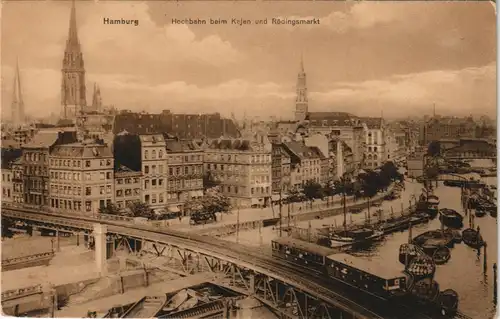 Ansichtskarte Hamburg Hochbahn Brücke am Rödingsmarkt 1910