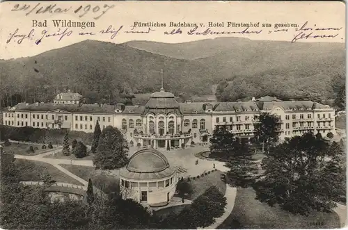 Bad Wildungen Fürstliches Badehaus v. Hotel Fürstenhof aus gesehen 1907