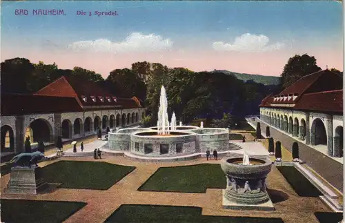 Ansichtskarte Bad Nauheim Die 3 Sprudel im Kurpark, Wasserkunst 1910