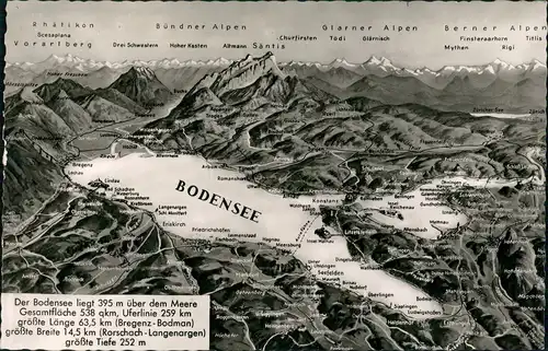 Ansichtskarte  Bodensee - Landkarte 1957