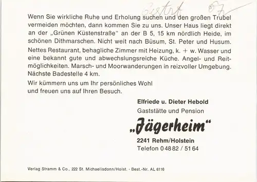 Rehm-Flehde-Bargen Gaststätte Pension JÄGERHEIM 2241 REHM/Holstein 1970 #