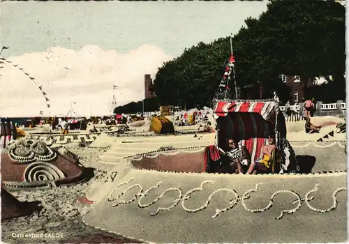 Ansichtskarte Laboe Strand Personen Strandburg Strandkorb 1960