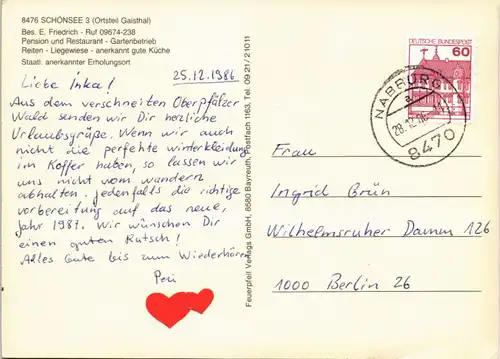 Schönsee Gaisthal-Ansicht Gruss v.d. Pension Gaisthaler Hof 1986