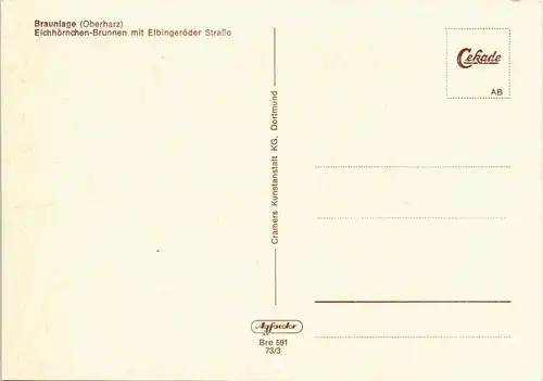Ansichtskarte Braunlage Eichhörnchen-Brunnen mit Elbingeröder Straße 1973
