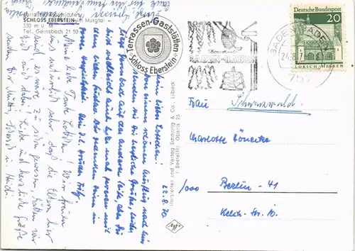 Ansichtskarte Gernsbach Luftbild 1968