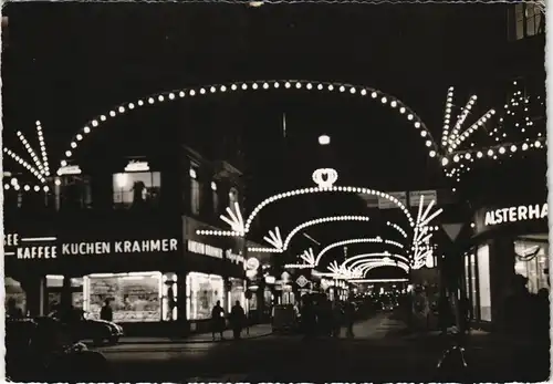 Ansichtskarte Hamburg Große Bleichen Leuchtreklame bei Nacht 1955