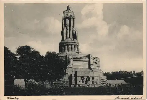Ansichtskarte St. Pauli-Hamburg Bismarck-Denkmal, Rückseitig Daten 1928